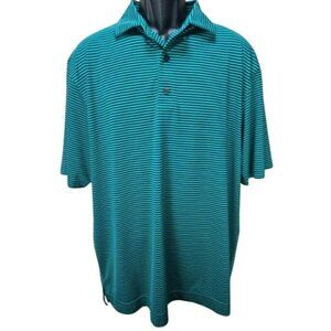 FOOTJOY FJ Men's Green Striped Lisle Polo Golf Shirt Large